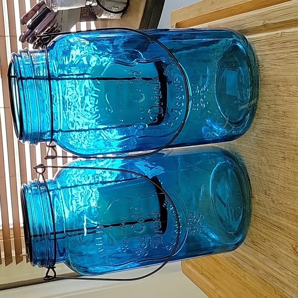 Mason jar battery candles Decor,Huge XX-Lg.Size,Dyed blue
